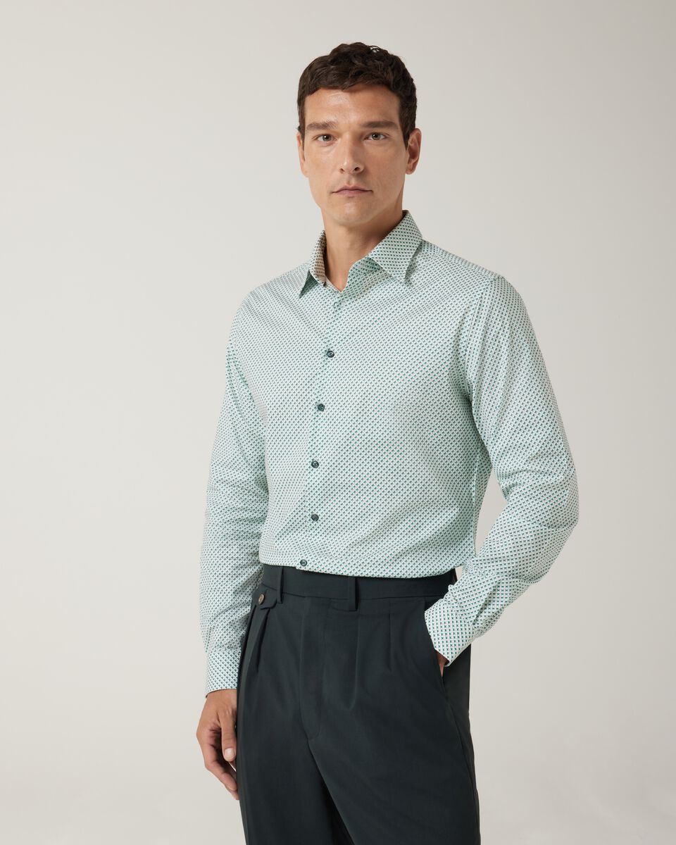 Regular fit geometric long sleeve dress shirt, Green, hi-res